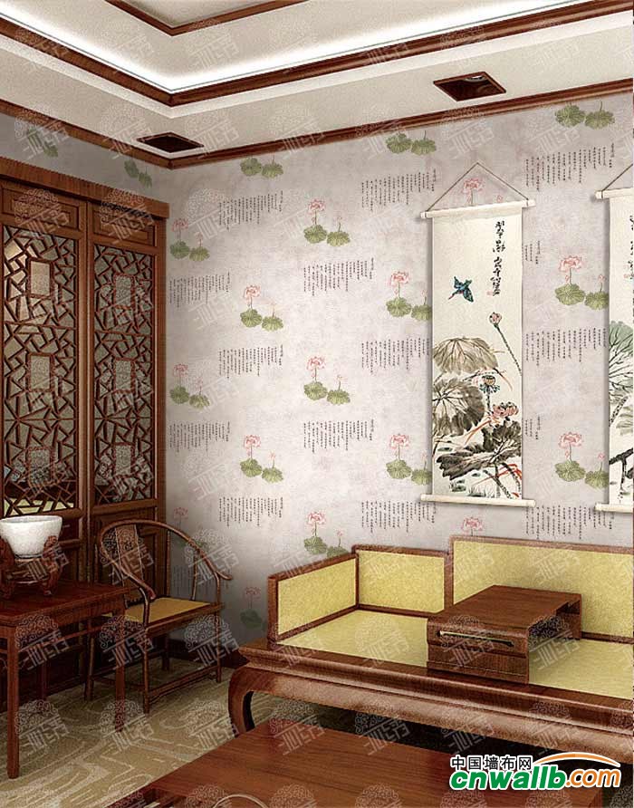 中式墙布装修风格装修效果图 中式墙布客厅背景墙