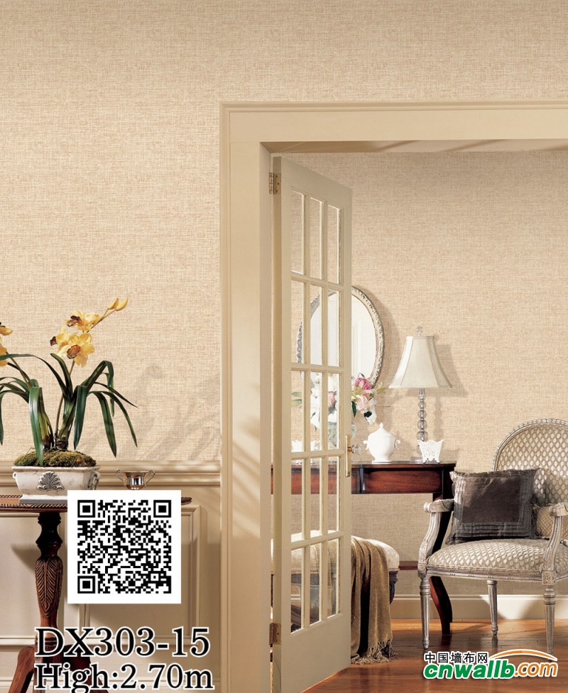 蝶绣仿麻布系列产品效果图，客厅墙布装修案例