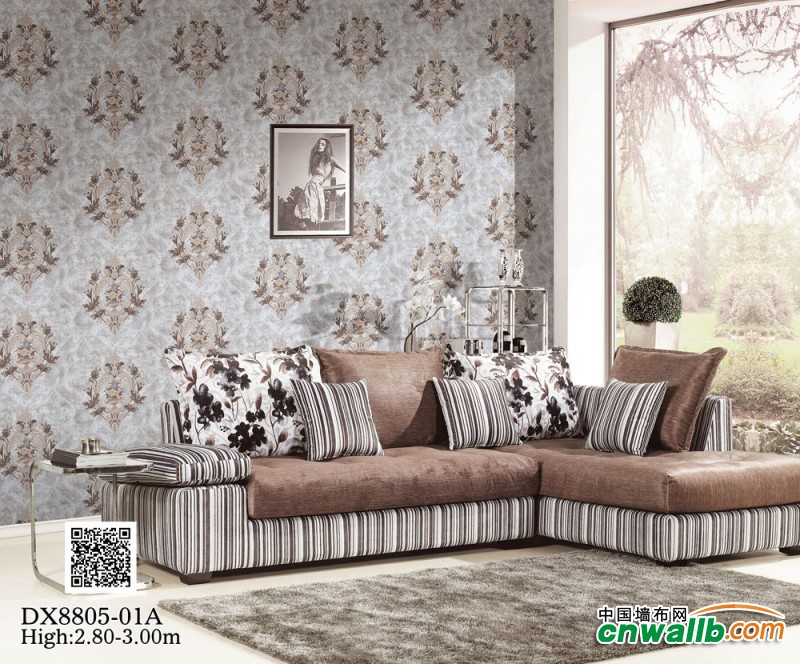 墙布客厅沙发背景墙装修案例，蝶绣沙发背景墙装修效果图