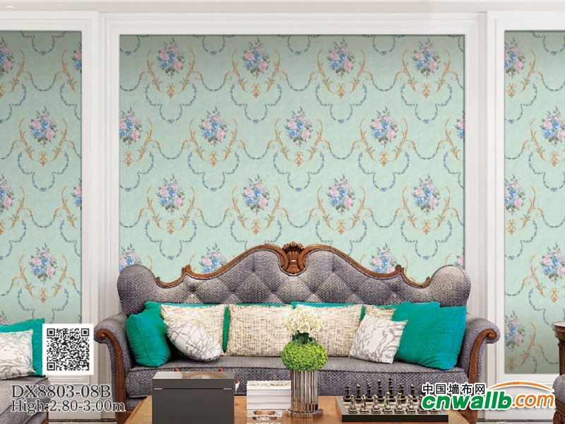 墙布客厅沙发背景墙装修案例，蝶绣沙发背景墙装修效果图