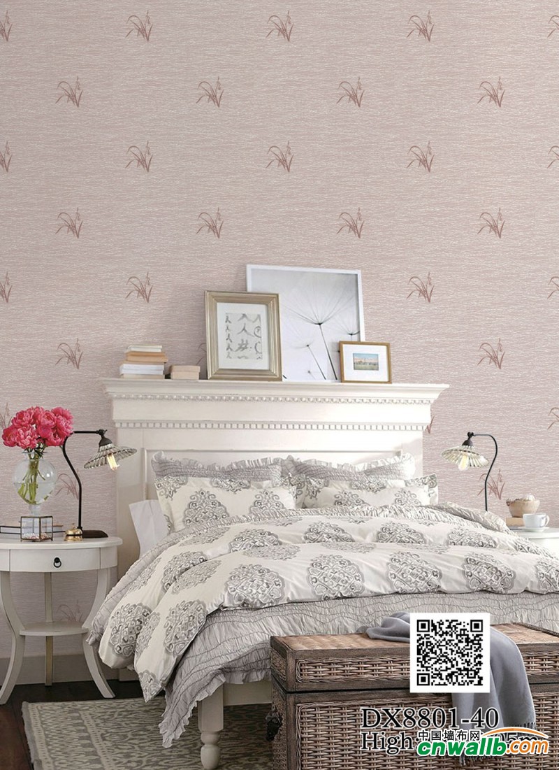 蝶绣暗纹提花系列墙布装修效果图，卧室墙布装修案例