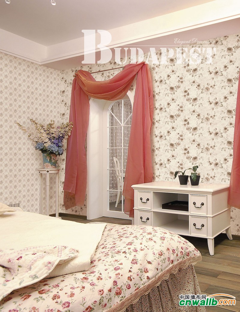 欧可丽墙布卧室田园风装修效果图，卧室图片
