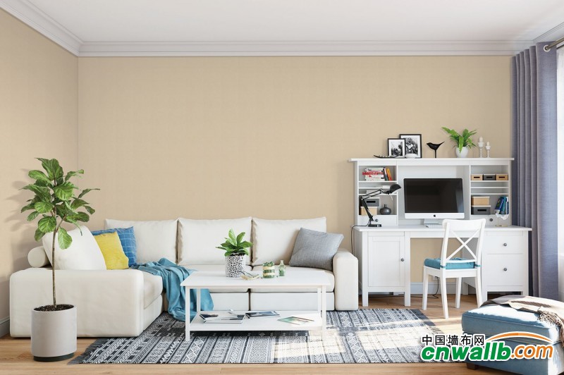 素色墙布轻奢风装修效果图，金壁缘客厅装修图