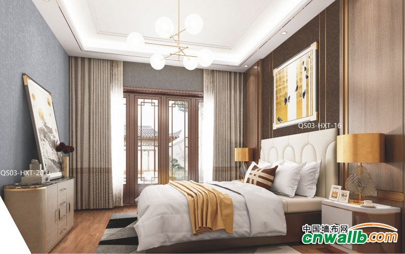 雅逸居生态墙布素色提花效果图，轻奢风格卧室装修