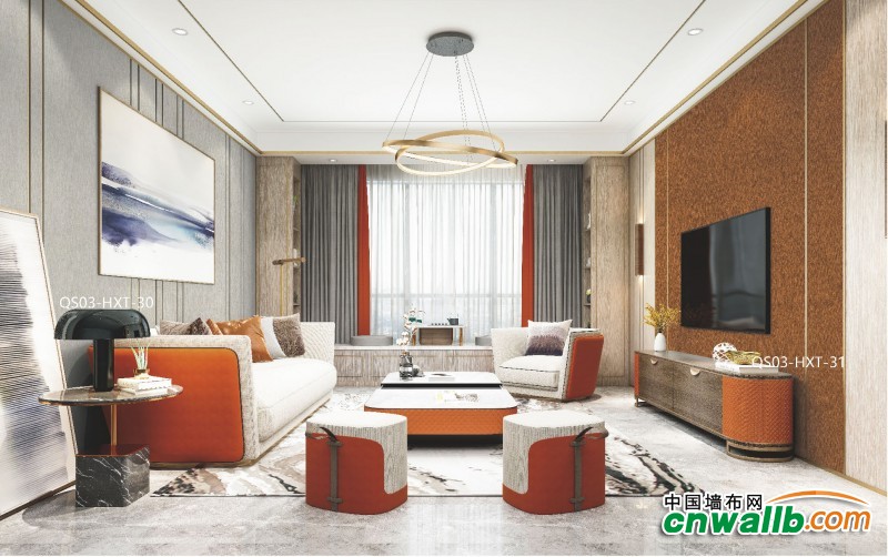 雅逸居现代风格客厅墙布装修效果图，现代简约客厅装修