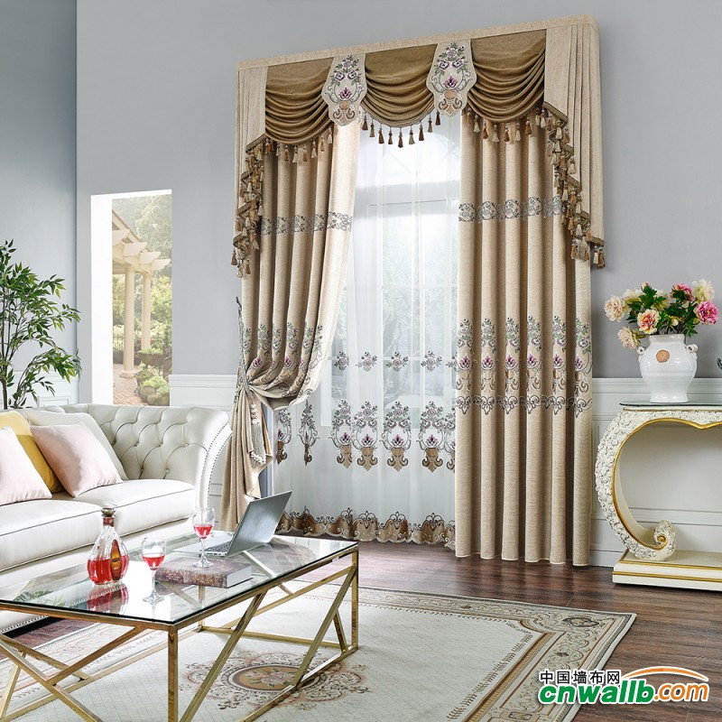 美式风格窗帘效果图，布之美客厅窗帘美式风格