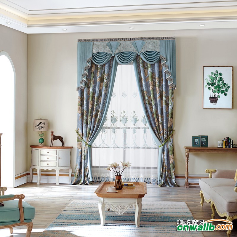 美式风格窗帘效果图，布之美客厅窗帘美式风格
