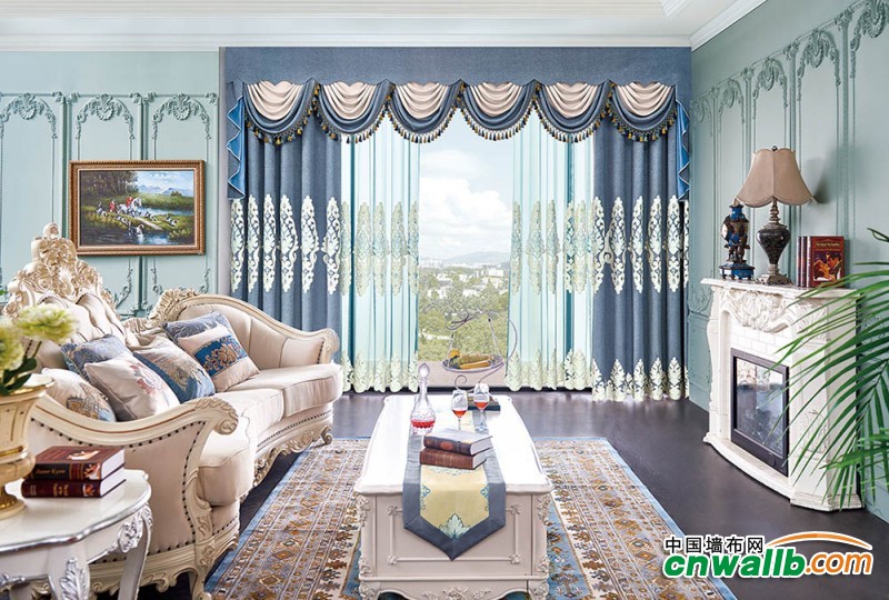 欧式客厅窗帘安装图，布之美欧式窗帘装修图