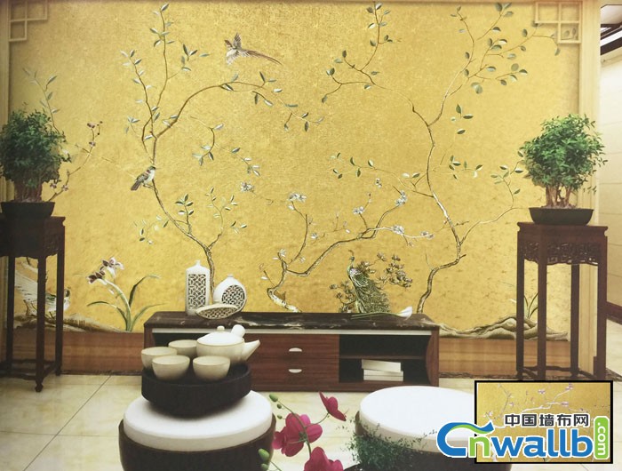 素江南墙布新中式客厅装修效果图，独绣系列产品图