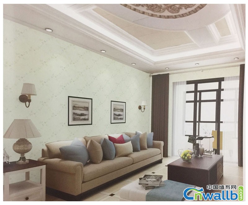 素江南墙布客厅墙布装修图，现代简约风格效果图