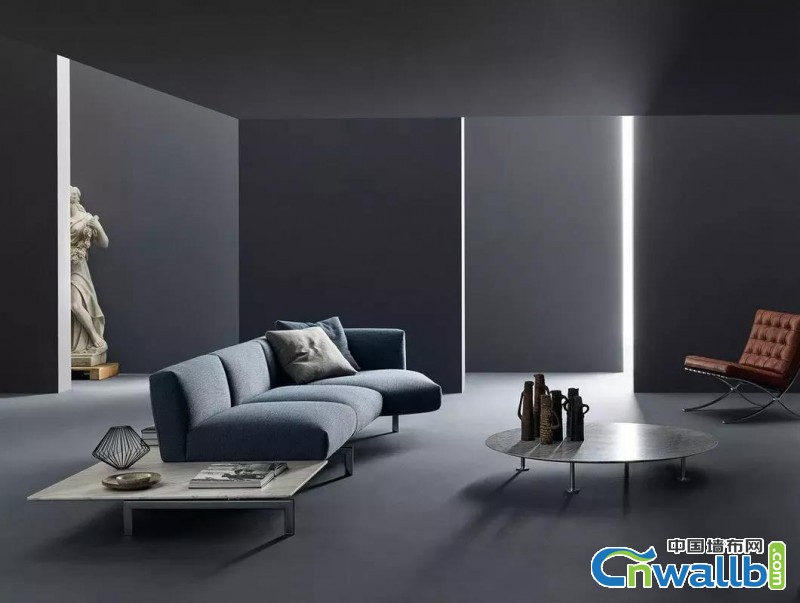 博丽雅无缝墙布高级灰+蓝色装修，展现着高贵与典雅气质