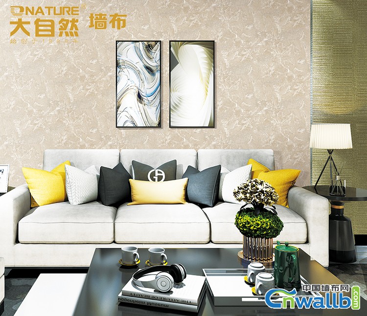 大自然墙布沙发背景墙效果图，现代简约背景墙装修图
