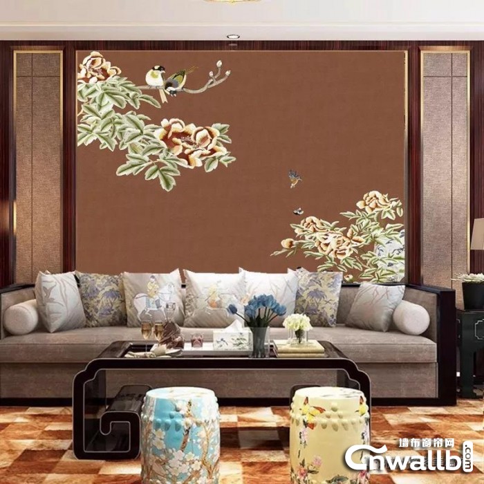 壁多美墙布最美新中式电视沙发背景效果图