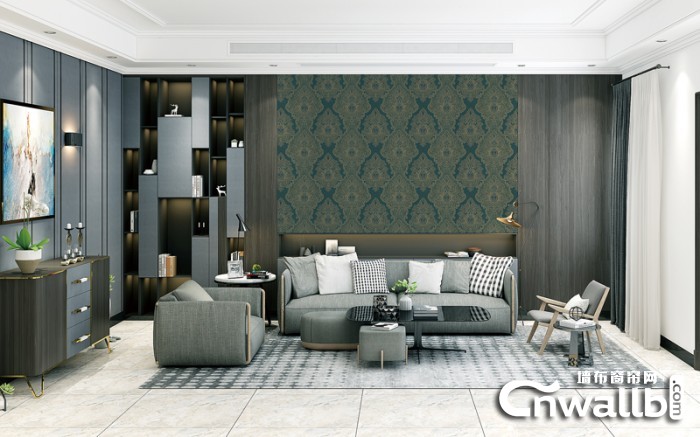 圣玛兰琪墙布现代简约风装修图，沙发背景墙效果图
