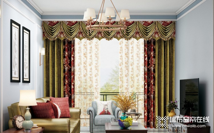 客厅窗帘图片，伊莎莱窗帘美式风格效果图