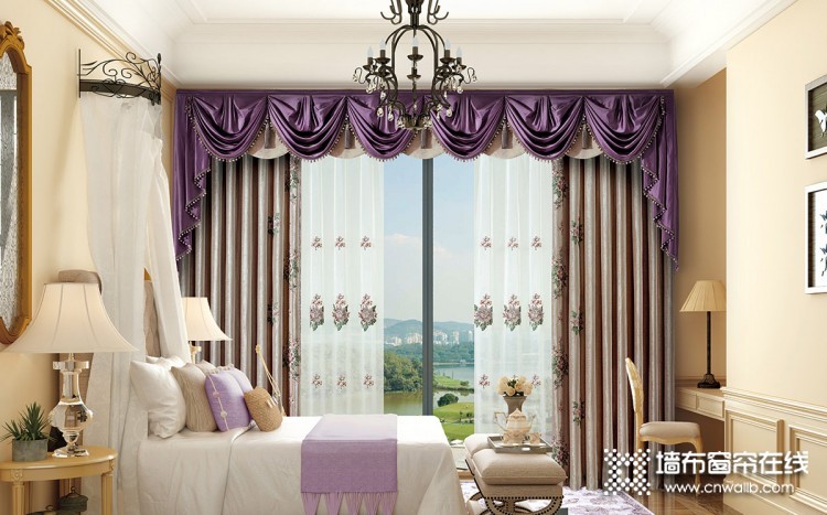 卧室窗帘图片，伊莎莱窗帘美式装修图