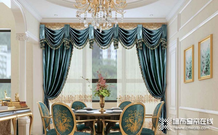 欧式风格窗帘图片，伊莎莱客厅窗帘装修图