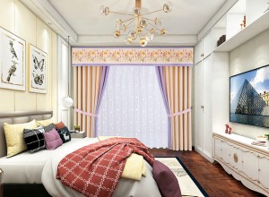 现代风卧室窗帘装修图片，美居乐卧室窗帘效果图