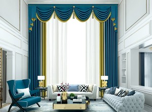 红蓝青轻奢系列窗帘图片，客厅窗帘装修效果图