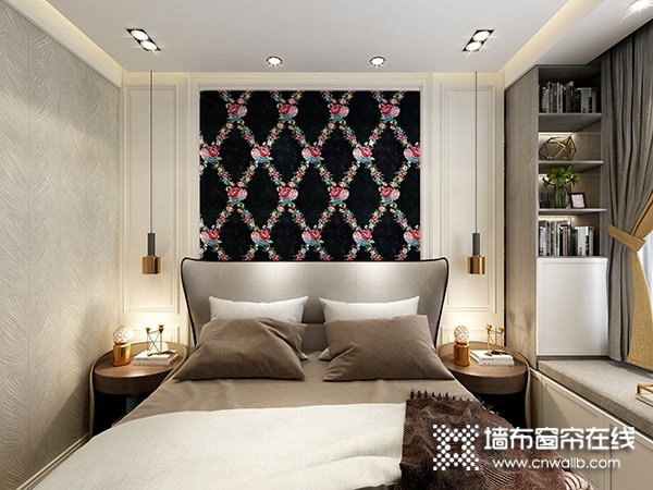 莱丽莎壁布效果图，新丝绸系列卧室背景墙装修衅