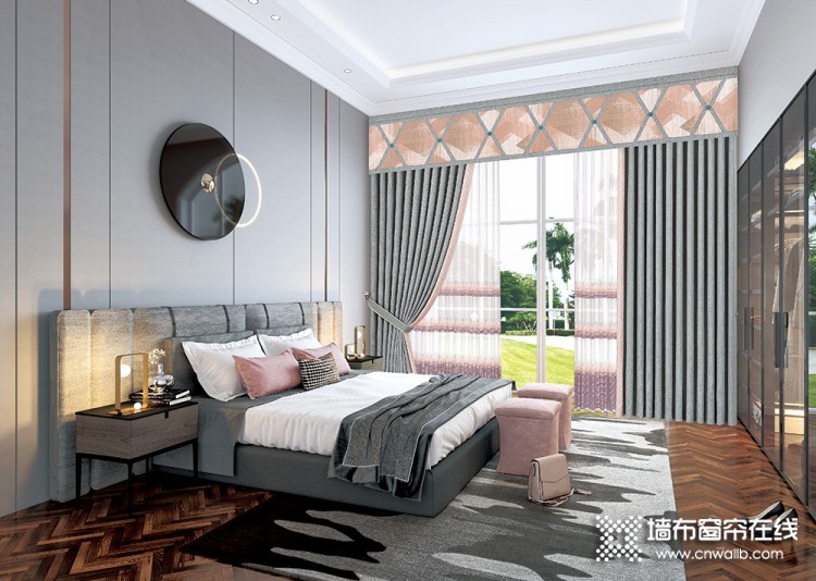 环美空间窗帘现代风装修效果图，卧室窗帘效果图
