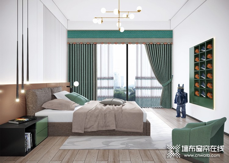 环美空间窗帘现代风装修效果图，卧室窗帘效果图