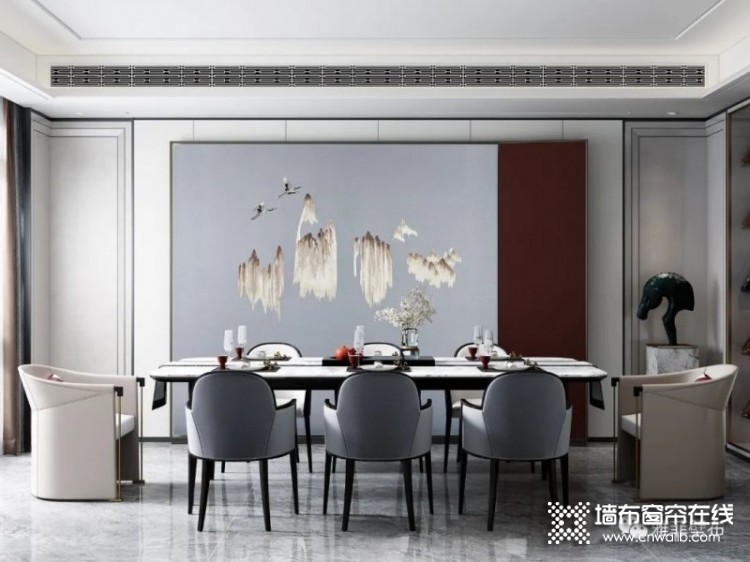 雅菲壁布独幅新品系列背景墙效果图，新中式背景墙
