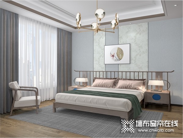欧雅壁纸卧室效果图，新中式风格卧室装修图