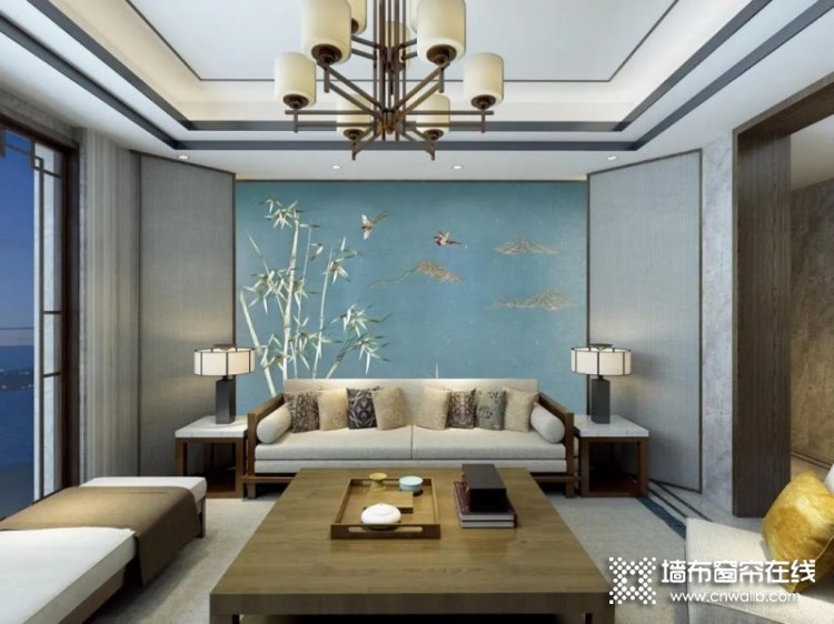 玉麒麟墙布中式独秀效果图，中式客厅装修图